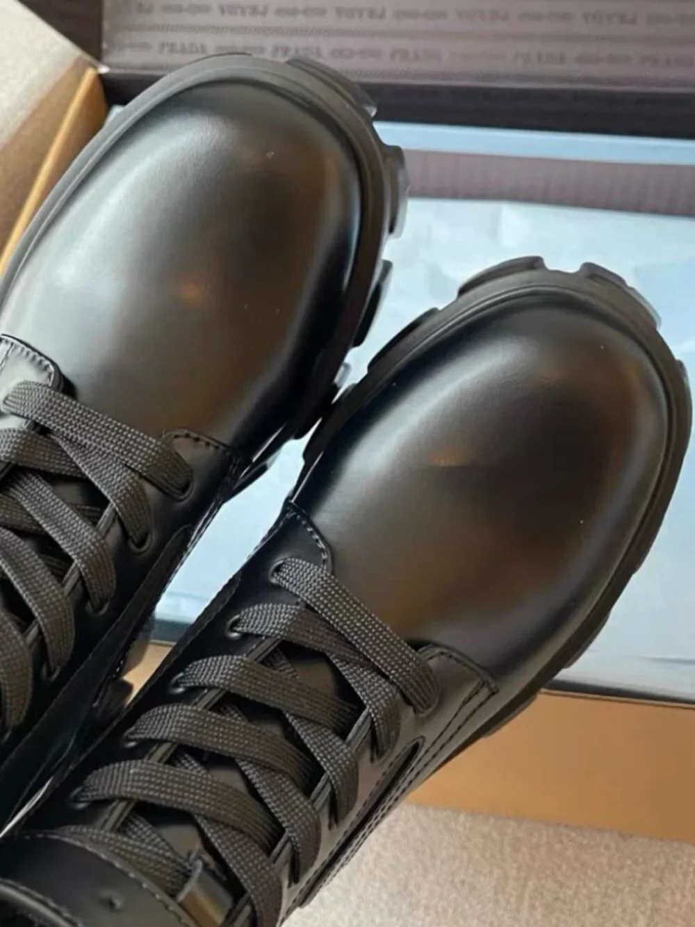 Prada Monolith Leather Combat Boots